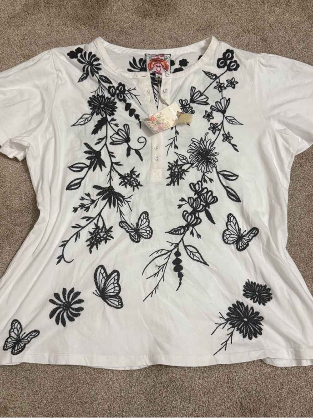 Johnny Was Domingo Flutter Sleeve Henley Tee
